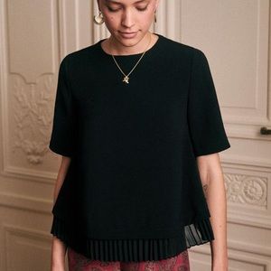 Sezane pernille blouse in black button down back short sleeve size 4